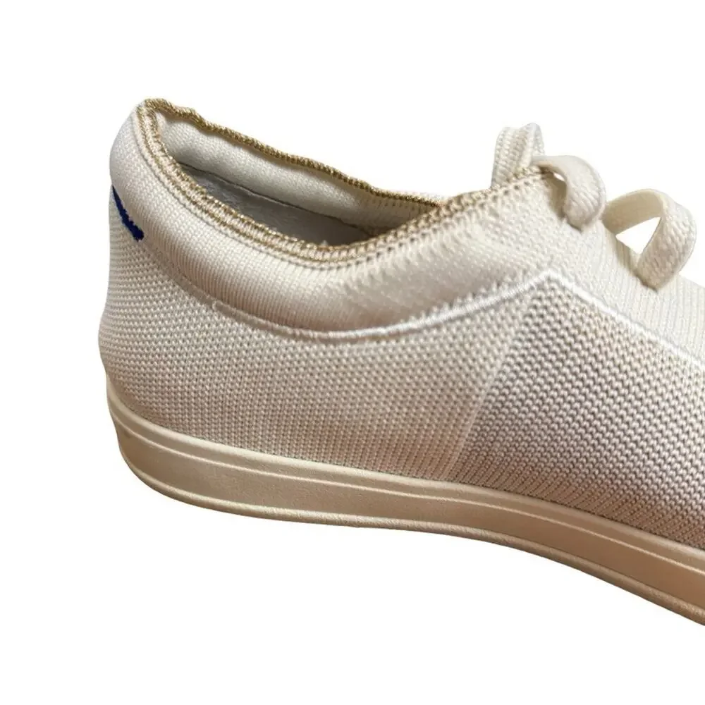 Rothys The Lace Up Sneakers Cream Gold Trim Womens Shoes Casual Comfort sz 9
